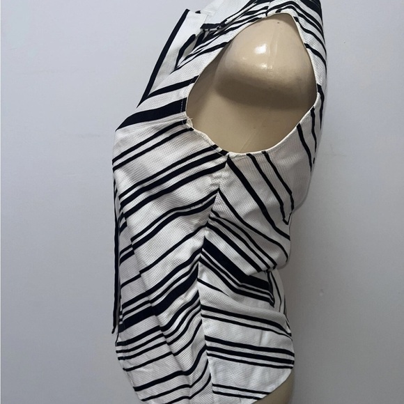 Linda Allard Ellen Tracy Black White Sleeveless Button Down Top Size 4 Cotton - Picture 3 of 5